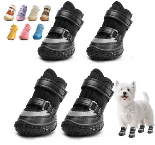 Dog Shoes for Small Dogs, Breathable Dog Boots Paw Protector for Hot Pavement Winter Snow, Dog Booties with Reflective Strips Rugged Anti-Slip Sole for Hardwood Floors Walking Black Size 2
