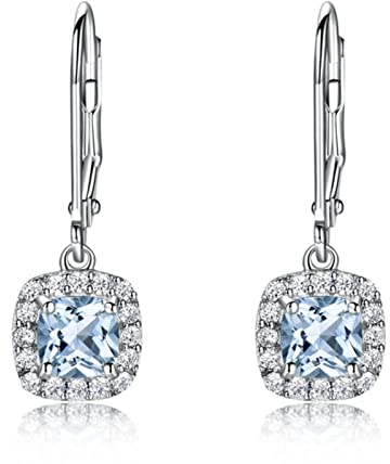 LOKILOKI Pendientes De Topacio Azul Cielo, Pendientes De Clip De Aguamarina Y Piedras Preciosas, Joyería De Plata Auténtica 100% 925 para Mujer, Regalo Elegante, Joyería Fina