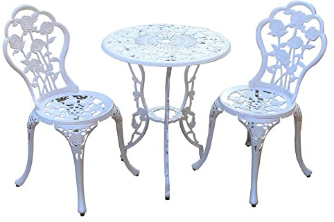 JARDIN DE CENTENNIAL Juego de bistró para Patio. Juego de Mesa de bistró de Aluminio Fundido Resistente al óxido con Agujero para sombrilla para Patio Trasero (Blanco Rosa)