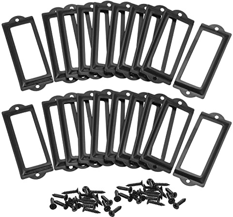 sourcing map Metall-Etikettenhalter, 83 x 30 mm, 20 Stück Datei Namenskarte Etikettenhalter Rahmen für Büro Bibliothek Schublade Schrank Regale, Schwarz