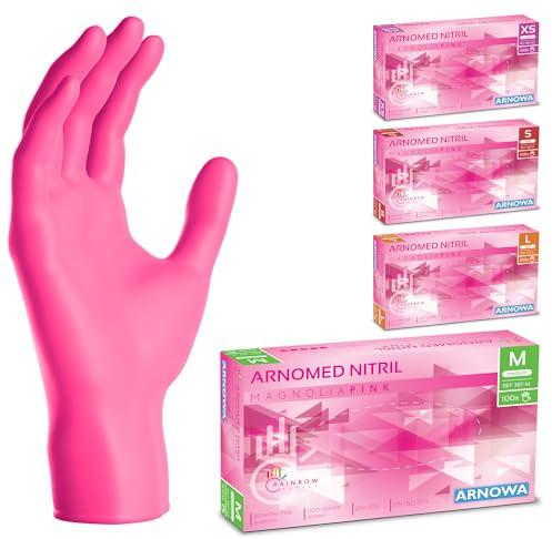100x ARNOMED® Guanti nitrile M Rosa, Guanti monouso senza polvere e lattice, Guanti plastica usa e getta dermanytril, Per cucina, pulizia casa, alimenti e tattoo XS, S, M, L, XL