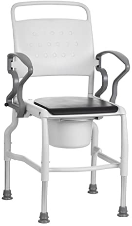 Toilettenstuhl für Senioren FabaCare Köln, mit Eimer, abschwenkbare Armlehnen, Nachtstuhl, Hygienestuhl, Leibstuhl, WC-Stuhl, made in Germany, bis 130 kg, Grau-Grau