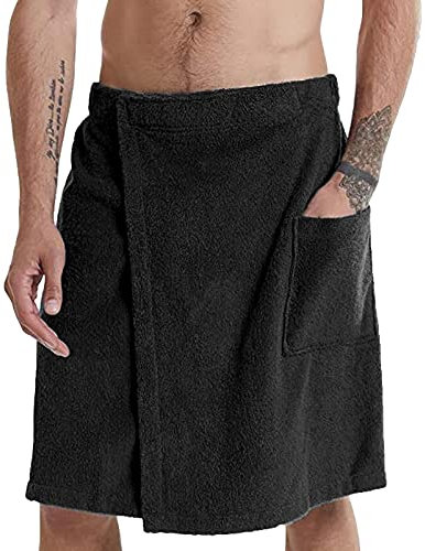 Jamron Herren Verstellbares Saunakilt Saunatuch - Tragbares Badetuch Wickel mit Tasche für Sport Dusche Spa & Strand Cover Ups Schwarz L