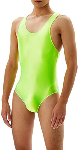 Gefomuofe Combinaison pour homme effet mouillé en cuir verni - Effet mouillé - Sous-vêtement de fitness - Body transparent - Body pour le sport - Sous-vêtements, vert, XL