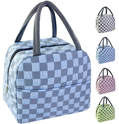 Mziart Cute Insulated Lunch Bag for Women Men, Aesthetic Reusable Tote, Kawaii Box Container, Waterproof Cooler for Work, Office, Travel, Picnic (Blue)