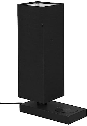 Reality Leuchten Tischleuchte Haley R59100132, Metall Schwarz matt, Schirm Stoff Schwarz, exkl. 1x E14, induktives Ladefeld |