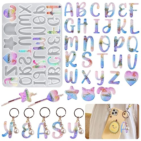 HyzaPhix Silikonform Gießformen Buchstaben Alphabet Epoxidharz Formen Letter Silikon Harzformen für DIY Schmuck Schlüsselbund Kunsthandwerk