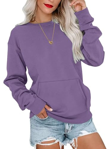 WNEEDU Damen Langarmshirts Lässige Sweatshirts mit Taschen
