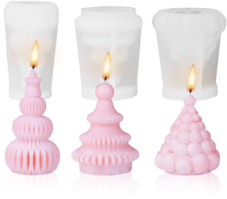 3 Stk Weihnachtsbaum Kerzenformen, CNYMANY 3D Weihnachtsbaumform Silikonform zur Kerzenherstellung Epoxidharzform Seifenform Bastelwerkzeug für Wachs Schokolade Party Festival-Wohndekoration