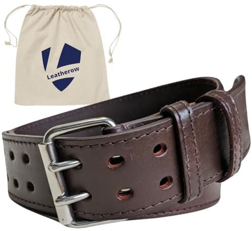Leatherow 2 Inch Wide Leather Tool Belt for Men Work | Oil Tanned Adjustable Belt for Carpenters, Electricians, Contractors (Brown, 30-46)
