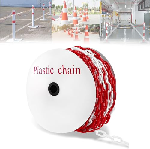 LARS360 50m Absperrkette Rot Weiß Kunststoff 6 mm Stärke Warnkette Plastikkette Kette für Warnsicherheit Parkplatz, Barrieren in Arbeitsplätzen Wetterfest