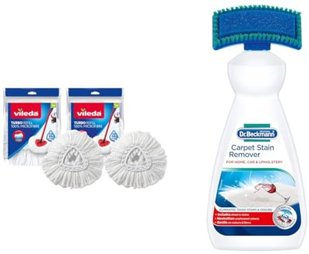 Vileda Turbo Spin Mop Refill, Pack of 2 Turbo Mop Head Replacements, Fits all Turbo Mops & Dr. Beckmann Carpet Stain Remover | Removes New and Dried-in Stains | Includes Applicator Brush