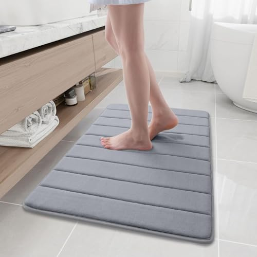 Homaxy Memory Foam Komfortabel Dick Badezimmerteppich, 60 x 90 cm, Grau | Saugfähige, Weich, Rutschfest, Maschinenwaschbar, Waschbar, Für Badezimmer, Badteppich, Badvorleger, Badematte
