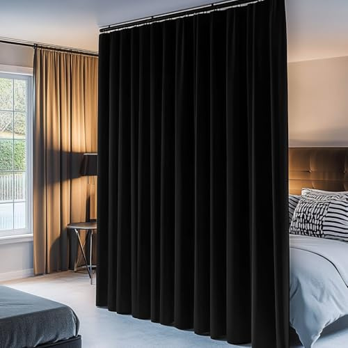 PANOVOUS Blackout Room Divider Curtains,Thermal Insulated Privacy Drapes For Sliding Glass Doors With Hooks, Rod Pocket Curtains 84 Inch Length For Patio Door 100W X 84L Inch, Black 1 Panel