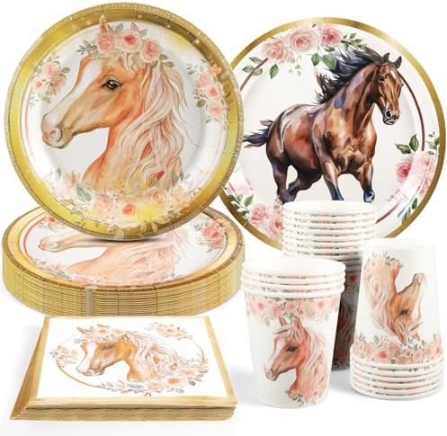 CANCJ 50-Piece Horse Party Tableware Set With Plates, Cups, Napkins for 10 Guests, Children's Birthday Decoration and Accessories