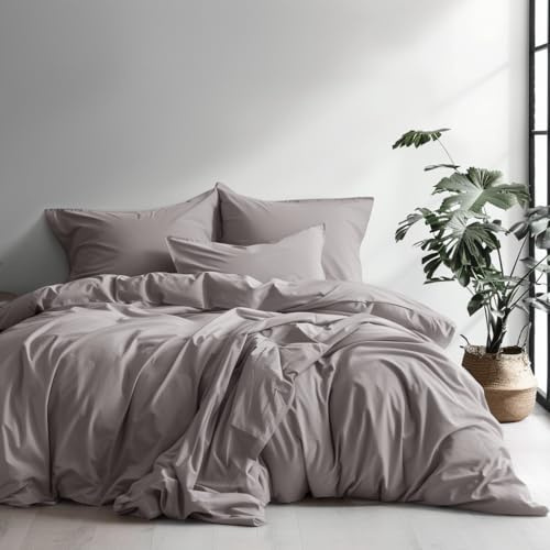 Luff Bamboo Silk Bedding Set - Duvet Cover, Pillow Cases Ultra-Soft Sustainable Luxury Comfort (Light Grey, Double)