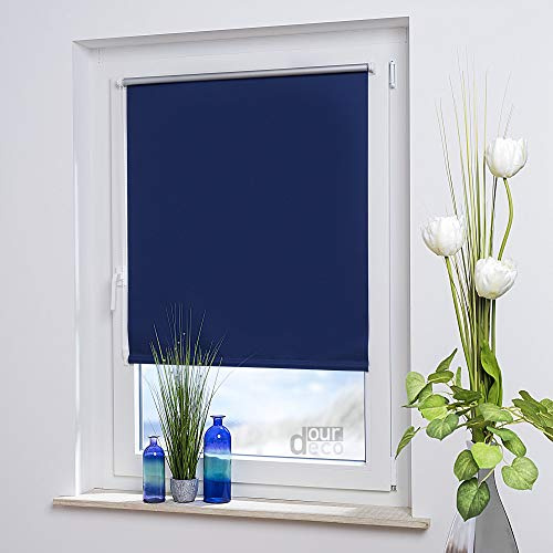 ourdeco® Klemmfix Rollo / 45 x 150 cm (Breite x Höhe) / Nachtblau/lichtundurchlässig, verdunkelnd/Thermobeschichtet, Montage ohne zu Bohren (mit Bohren möglich)