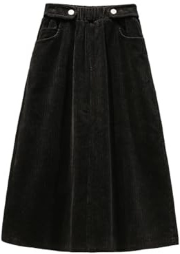 SLOKFV5 Jupe Jupe mi-Longue en Velours côtelé pour Femme, Taille Haute élastique, Ligne A, Automne et Hiver, Grande Taille, Ample, décontractée, Longue Plage