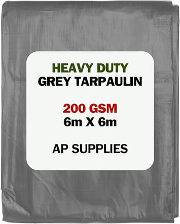 AP Supplies 200gsm Grey Tarpaulin 6m x 6m – Waterproof, Tear Resistant, UV Protected Ground Sheet Cover for Camping, Construction, Garden & Outdoor Equipment Protection