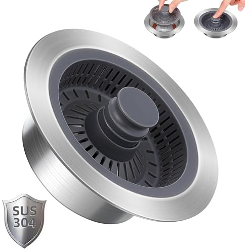 3 en 1 Tapón y Colador para Fregadero de Cocina, Válvula de Drenaje Emergente, Filtra Alimentos y Previene Olores