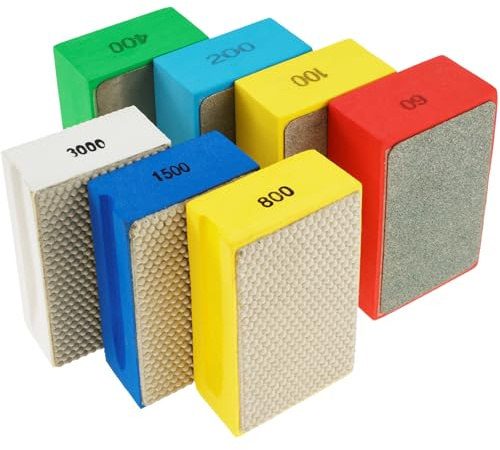 Foppla Set di 7 pastiglie diamantate per lucidatura a mano 60/100/200/400/800/1500/3000 grana bagnata asciutta diamante mola blocco abrasivo spugna posteriore kit blocco abrasivo riutilizzabile kit
