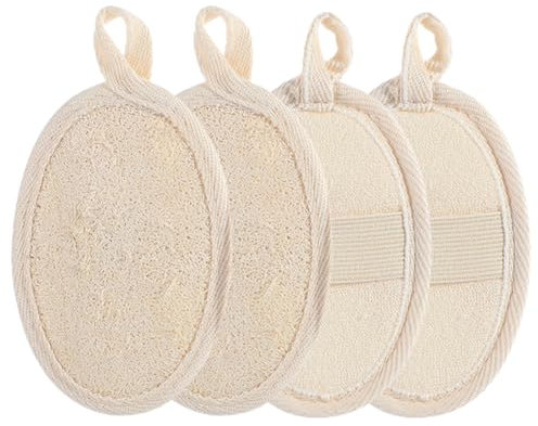 4 Pezzi Scrubber per il Corpo Esfoliante in Spugna di Luffa Naturale, Realizzato in Spugna di Loofah per Doccia Ecologica e Biodegradabile, Per la cura del corpo del bagno, SPA, doccia