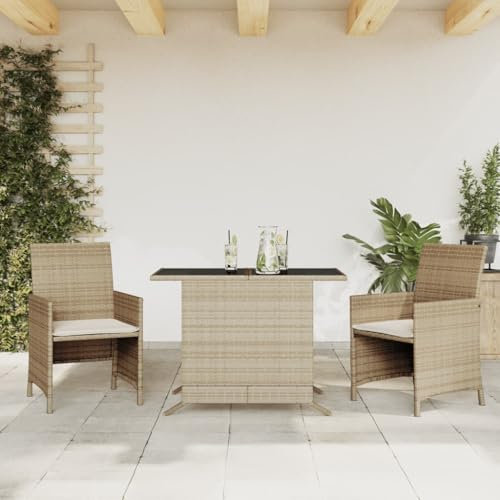 qohoio 3-TLG. Bistro-Set mit Kissen Gartenset Tisch Und StüHle Bistrotisch Outdoor Balkon MöBel Set Beige Poly Rattan - 365120