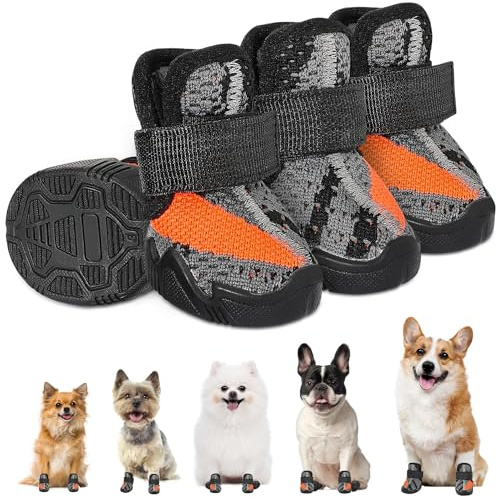 SlowTon Hundeschuhe mit Rutschfester Sohle, 4 Stück atmungsaktive Hundeschuhe, Hundeschuhe Pfotenschutz für heißen Asphalt im Sommer, Hundeschuhe für kleine Hunde