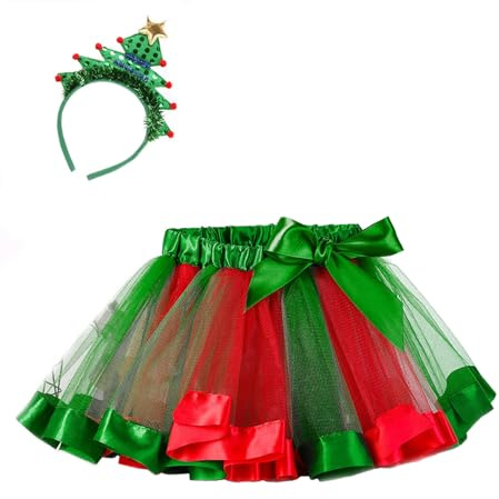 es-uk Trajes de festival para niños, tutú de Navidad para niñas con diadema a juego, tutú verde y rojo para niñas, faldas tutú totalmente subyacidas para niñas, faldas de tul con cintura elástica,
