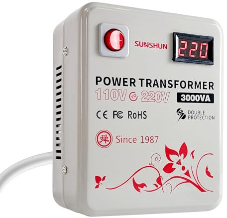 SUNSHUN Step Up Transformer 110v to 220v, 3000W Step Up Voltage Converter 110 to 220 Volt for 220v-240v Europe Asia Appliance Used in US with Voltage Display