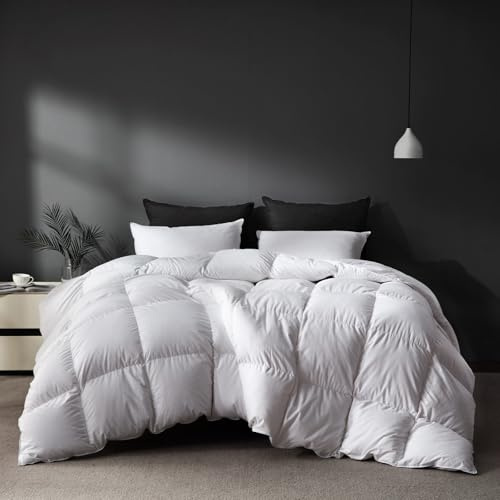 Saisier Piumone in piuma d'oca bianca, per letto matrimoniale, per tutte le stagioni, imbottitura 750, imbottitura 1200 fili, per biancheria da letto in stile hotel, 907 g, leggero e medio calore (172