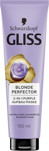 Gliss Blonde Perfector Máscara para el Cabello Violeta 2 en 1 (150 ml), tratamiento para cabello natural teñido y rubio para brillo y cuidado con efecto antiamarillento