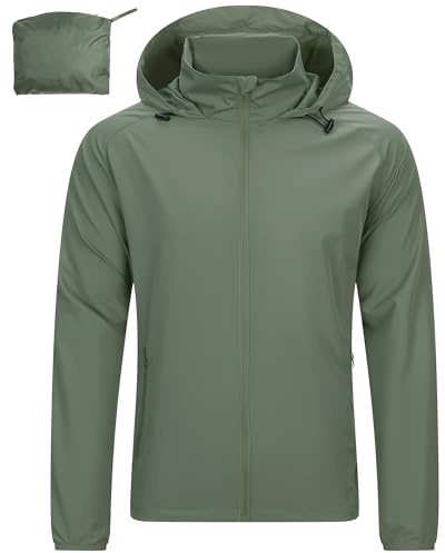 33,000ft Mens Lightweight Jackets Water Resistant Windproof Packaway Coat | Stowable Hood Windbreaker Jacket, Breathable Rain Coats, Light Waterproof Hiking Jacket for Running Cycling Golf