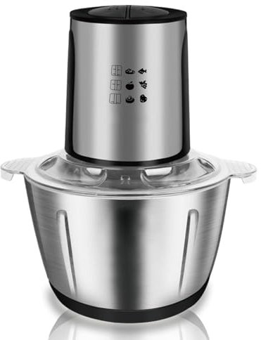 OZMDXKJ Tritacarne Acciaio Inox Domestico, 3 Litri Robot Cucina Elettrico Alimenti Frullatore Elettrico Tritacarne Elettrico Professional per Carne/Pesce/Verdure/Cibo Bambini,Silver