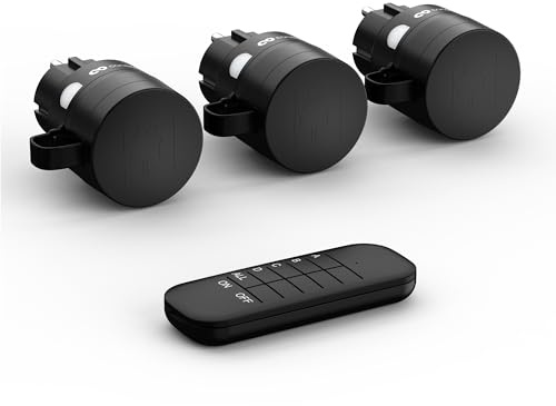 conecto prises de courant radiocommandées avec télécommande extérieure, 2300 W, 230 V, 3 prises de courant avec radiocommande, ensemble d'extérieur, IP44, économie d'énergie, portée 30 m, noir
