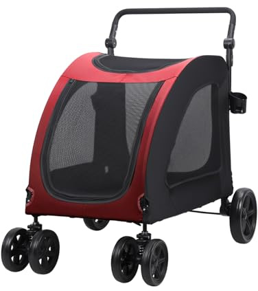 Makamsui Poussette pour chiens de taille moyenne et grande - Poussette pour animaux domestiques avec double entrée, chariot de transport pliable en maille respirante avec poignée réglable, poussette