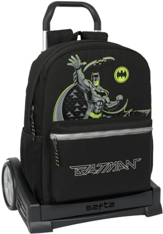 Safta BATMAN GAME OVER - Mochila, Espalda Ergonómica, con Carro Evolution, Ideal para Niños de Diferentes Edades, Cómoda y Versátil, Calidad y Resistencia, 32x14x43 cm
