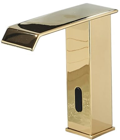 Grifo de Lavabo Mezclador de Baño Grifo Mezcladores de Baño con Sensor de Agua Grifo de Cascada para Lavabo de Baño Grifo Automático de Latón con Sensor Infrarrojo Dorado-A Bajo