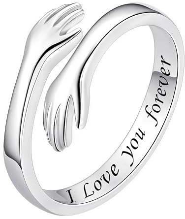 Bague de Câlins, Bague Argent Sterling 925 Femme I Love You Forever Réglable Anneau Ouvert Bague Pouce Bague Empilable Bagues Bijoux Cadeaux pour Femme Fille