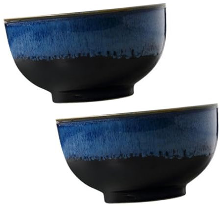 DINHEAROM 2pcs Blue Glazed Rice Bowls Party Serving Bowls Japanese Style Ceramic
