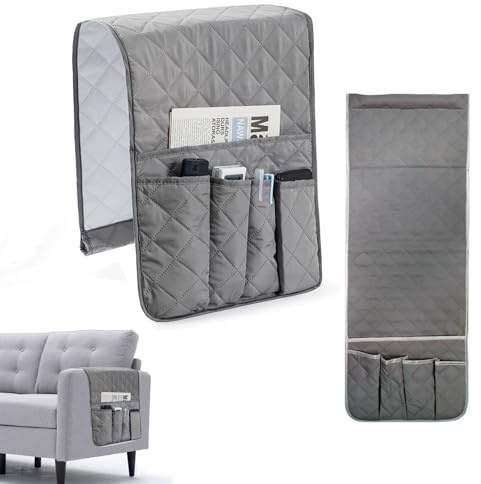 SJDOFU Couch Armrest Organizer, Grey | Non-Slip Armrest Organiser Sofa Remote Control Holder for Phone Tray Tea Cup Pen Magazines