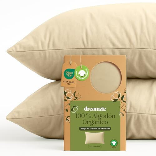 Dreamzie - 100% Bio-Baumwolle - Kissenbezug 40 x 80 cm Baumwolle - 2er Set - Beige - Kissenbezug mit Reißverschluss - Oeko-Tex