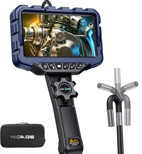 NIDAGE Two-Way Articulating Endoscope Camera with Light: 7'' IPS Borescope with Articulated Snake Head and 5.3FT Cable 1080P Waterproof Industrial Inspection Camera for Auto Mechanics Wall