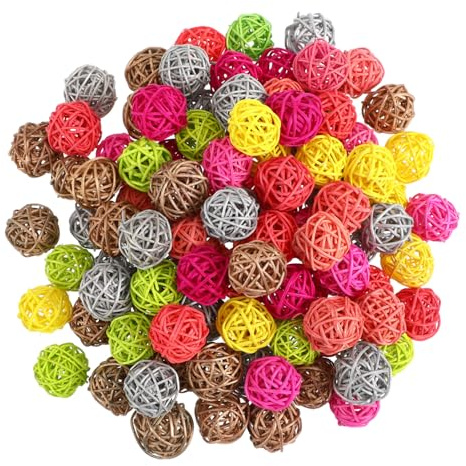 JECOMPRIS 100 Boules de Rotin D'aromathérapie de 3 Cm Colorées pour Décoration de Fête de Noël et Shower Nuptial, Accessoires Maison en Rotin Finement Travaillé Couleur Aléatoire