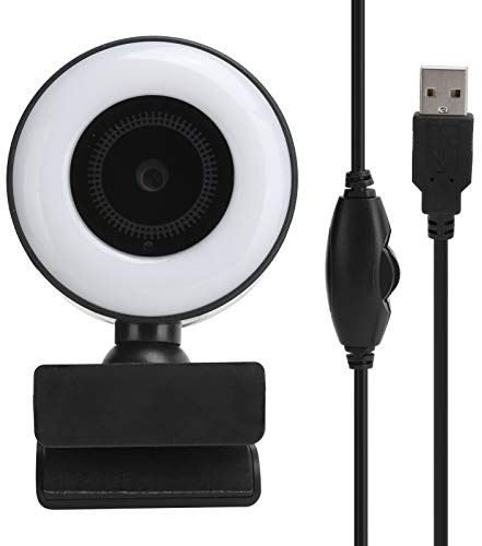 QWUUYEC Webcam Full HD 1080P – Caméra avec lumière Circulaire réglable pour visioconférences + Microphone intégré pour Cours en Ligne, Travail à Domicile