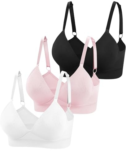 Eleplus 3er Pack Damen-BHS ohne Bügel Push Up Nahtloser BH V Ausschnitt Tshirt Schalen Bralette Verstellbar Unterwäsche für Alltag (Rosa+Schwarz+Weiß,XL)