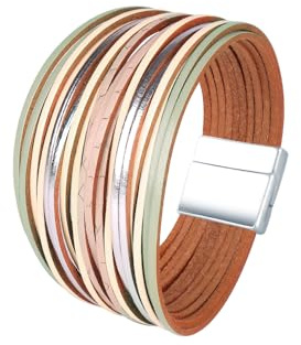 VANSZA Armband Wickelarmband Leather Boho Lederarmband Mehrschichtige Muster Leder Armbänder für Frauen Glücksarmband Magnetverschluss