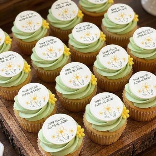 PRE CUT Edible Wafer Paper Thank You Teacher Cupcake Cocktail Toppers Thank You For Helping Me Grow