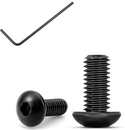 Vis à tête bombée avec six pans creux - Vis à tête ronde ISO 7380 - Vis à tête plate - Noir - En acier au carbone avec filetage complet - Avec 1 clé Allen (M3 x 5 mm, pièce, 100)