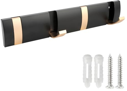 Muomdid Folding Coat Hooks, Wall Mounted Coat Rack with 4 Retractable Hooks, for Coat,Towel,Folding Coat Hooks(Black)